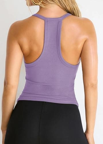 iGENJUN Women Workout Tops Racerback Tank Tops Basic Cute Summer 2024 V Neck Going Out Slim Fit Yoga Gym Ribbed Sleeveless Shirts Clothes Fashion,S,Medium Purple - Image 2