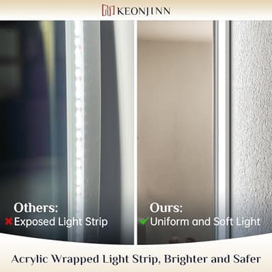Keonjinn Backlit Mirror Bathroom 48” x 30”, Anti-Fog Mirror with Lights, CRI90+ HD Tempered Glass, Waterproof, UL Listed, Stepless Dimmable LED Mirrors for Bathroom, High Lumen, 6000K Bright - Image 6