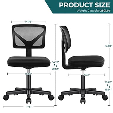 DUMOS Armless Desk Chairs with Wheels, Ergonomic Adjustable Home Office Swivel Rolling Task Chair No Arms, Comfy Mesh Mid Back Computer Work Vanity Desk Seat for Small Spaces, Black - Image 2