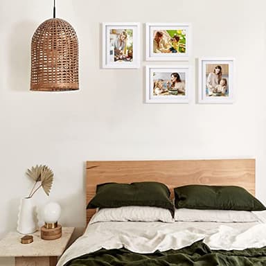Egofine 8x10 Picture Frames Set of 4, Made of Solid Wood Covered by Plexiglass 4x6 and 5x7 with Mat or 8x10 without Mat, for Table Top Display and Wall Mounting Photo Frame White - Image 7