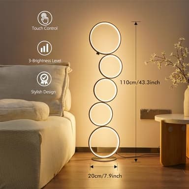 NUÜR 43.3" Modern Floor Lamp, LED Floor Lamp for Living Room, Dimmable, Circle Standing Lamp, Energy-Saving, Unique Lamp for Bedroom, Office, Home - Image 3