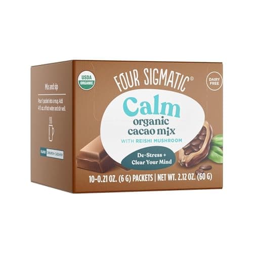 Four Sigmatic Calm Mushroom Cacao Mix | Organic Instant Cacao with Organic Reishi Mushroom Powder | Supports Calm & Relaxation | Drink it or Bake with it | Vegan, Gluten-Free, Dairy-Free | 10 Count - Image 1