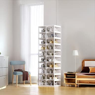 ANTBOX Foldable Shoe Rack,Shoe Organizers for Closet Plastic Shoe Storage Box Space Saving for Entryway, Large Sturdy Stackable Sneaker Cabinet Bins with Magnetic Clear Door 10 Tiers 20 Pairs - Image 2