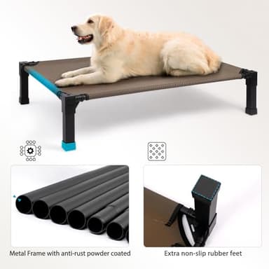 Heeyoo Elevated Dog Bed, Cooling Raised Pet Cot with Chew Proof Washable Breathable Mesh and Metal Frame, Portable Dog Cot Bed with No-Slip Feet for Outdoor or Indoor Use - Image 3