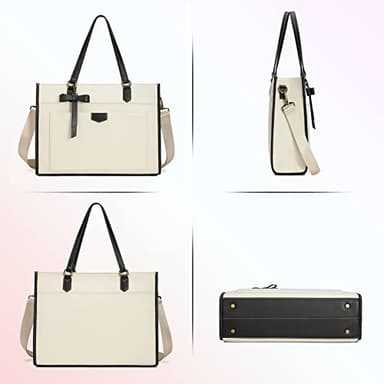 Keyli Laptop Tote Bag Canvas Laptop Bag for Women 15.6 inch Casual Work Shoulder Bags Large Capacity Professional Business Office Computer Briefcase Handbag Purses for Travel, Office, School White - Image 5