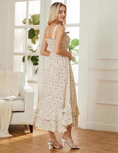 GRACE KARIN Women's 2025 Summer Floral Boho Dress Square Neck Strapped Swing A Line Sundress Beach Long Maxi OutfitsLight Yellow M - Image 3