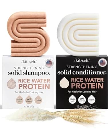 Kitsch Rice Water Protein Solid Shampoo and Conditioner Set for Hair Growth – Strengthening Hair Care Duo w/Rice Protein & Vitamins for Damage Repair – Paraben, Sulfate & Silicone Free, Made in USA - Image 1
