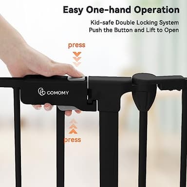 COMOMY 150" Extra Wide Baby Gate with Door, Dog Gates for The House Doorways Fireplace, Auto Close Baby Fence Play Area, Walk Through Pet Gate, Hardware Mounted Baby Gate, 6-Panels (30" Tall, Black) - Image 4