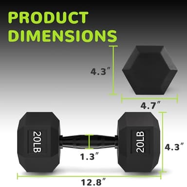 Fitvids Rubber Encased Exercise & Fitness Hex Dumbbell, Hand Weights with Anti-Slip Metal Handle for Home Gym, Multiple Sizes, 20LB Pair - Image 2