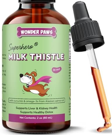 Wonder Paws Milk Thistle, Liver Support for Dogs, Supports Kidney Function for Pets, Detox, Hepatic Support, with Wild Alaskan Salmon Oil & Curcumin, Omega 3 EPA & DHA (2 Oz) - Image 1