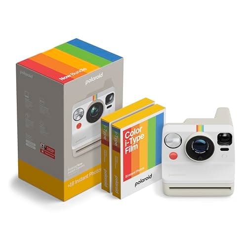 Polaroid Now 3rd Generation I-Type Instant Camera + Film Bundle - Now Pebble White Camera + 16 Color Photos (6561) - Image 1