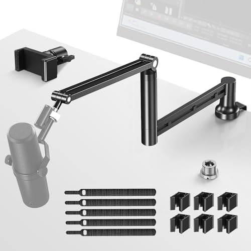 CreaDream Mic Boom Arm, Low Profile Microphone Arm Stand Desk Mount with Screw Adapter, Phone Holder, Detachable Rise Column, Cable Management, for Live Streaming, Gaming, Podcasting, Radio - Image 1