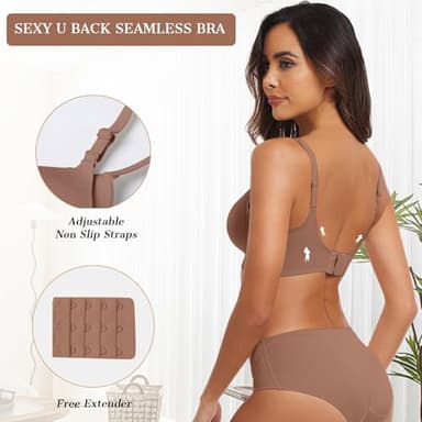 OEAK Womens Wireless Bras Comfortable Push Up Bra No Underwire Bra Full Support Lift Bralette Everyday Seamless Tshirt Bras L Coffee - Image 3