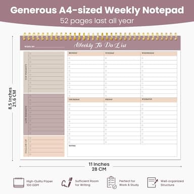 Weekly To Do List Notepad with 52 Undated Sheets（8.5"×11"）- Undated Weekly Planner Notepad for Office Desk Accessories and Supplies - Midnight Lilac - Image 3