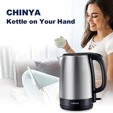 CHINYA Electric Kettle, 1.7 Liter Stainless Steel Tea Kettle with Blue LED Light, Fast Heating Countertop Tea Maker Hot Water Boiler with Auto Shut-Off & Boil Dry Protection, Black - Image 5