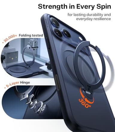 TORRAS Q3 Spin for iPhone 17 Pro Case, Patented 360 Magnetic Stand, Fit for MagSafe, Built-in Ring Holder Kickstand, Military Grade Protective Phone Case for iPhone 17 Pro, Camera Control, Deep Blue - Image 4