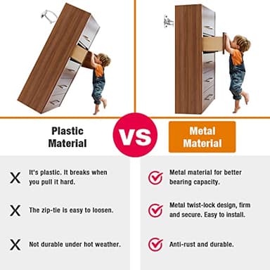 Ougourim Furniture Anchors (10 Packs) Anti Tip Furniture Anchors for Baby Proofing, Furniture Wall Anchor Earthquake Straps for Furniture Dresser Wall Safety Anchor Furniture Fasteners to Wall, White - Image 5