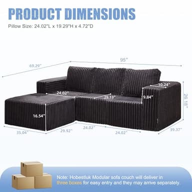 Hobestluk Modular Sectional Sofa Memory Foam Couch Oversized Sectional Sofa 3-Seater with Chaise Cloud Couch with Removable Cover L Shape Sofa for Living Room (Strip Grey, 3-Seater with Chaise) - Image 2