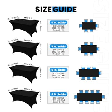 Utopia Kitchen 6FT Spandex Tablecloth [2 Pack, Black] 200 GSM Stretch, Fitted, Washable and Wrinkle Resistant Table Cloth Rectangle Cover for Trade Shows, Wedding, Parties [72Lx30Wx30H Inch] - Image 2