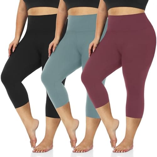 we fleece 3 Pack Plus Size Capri Leggings for Women -Stretchy X-Large-4X Tummy Control High Waist Spandex Workout Yoga Pants - Image 1