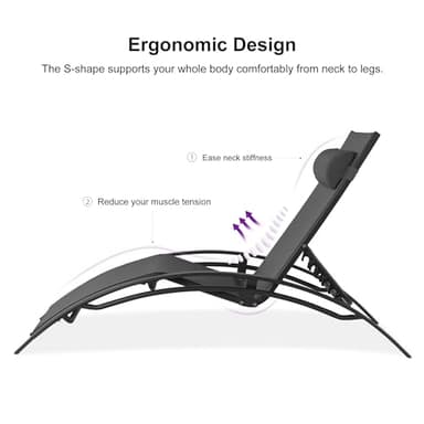 PURPLE LEAF Patio Chaise Lounge Set of 3 Outdoor Lounge Chair Beach Pool Sunbathing Lawn Lounger Recliner Chiar Outside Tanning Chairs with Arm for All Weather, Side Table Included, Black - Image 10