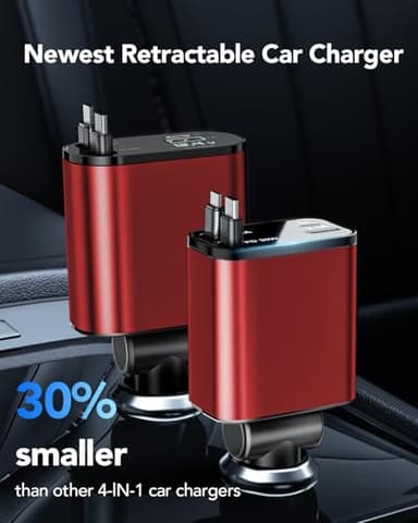 Retractable Car Charger 4 in 1, Compatible with iPhone 17 Car Charger Fast Charging, Type C Retractable Fast Car Charger, 69W USB C Car Charger Adapter for iPhone 17/16/15/14/Galaxy/Pixel - Image 4