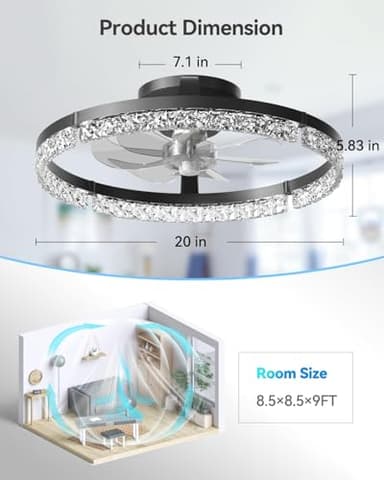 addlon Ceiling Fans with Lights and Remote, 20'' Low Profile Ceiling Fans, 3000-6000K Dimmable Modern Flush Mount LED Fan Light, Fandelier Ceiling Fan for Bedroom, Kitchen, Living Room, Black - Image 6