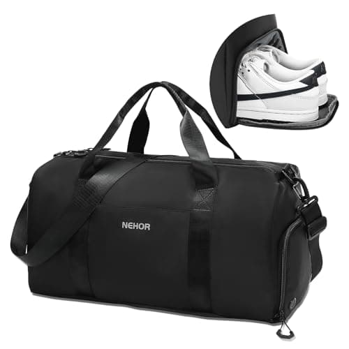 NEHOR Gym Bag for Women Men,Small WeekenderTravel Duffle Bag with Shoes Compartment & Wet Pocket,Water Resistant Sports Bag for Travel, Gym, Swimming, Yoga, Black - Image 1