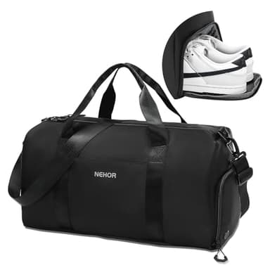 NEHOR Gym Bag for Women Men,Small WeekenderTravel Duffle Bag with Shoes Compartment & Wet Pocket,Water Resistant Sports Bag for Travel, Gym, Swimming, Yoga, Black - Image 1
