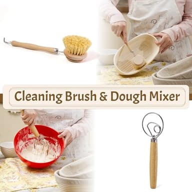 CRISS ELITE Sourdough Bread Baking Supplies Starter Kit, Banneton Proofing Basket 9'' Round and 10” Oval, Sourdough Starter Jar, Scraper, Scoring Lame, Brush, Short Danish Whisk, Gift Set - Image 3