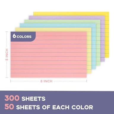 300Pcs Colored Index Cards 5x8, Goefun Lined Flashcards, 6 Color Notecards for Studying, Recipes, Memo Cards, Office Supply, To Do List, Presentation - Image 2