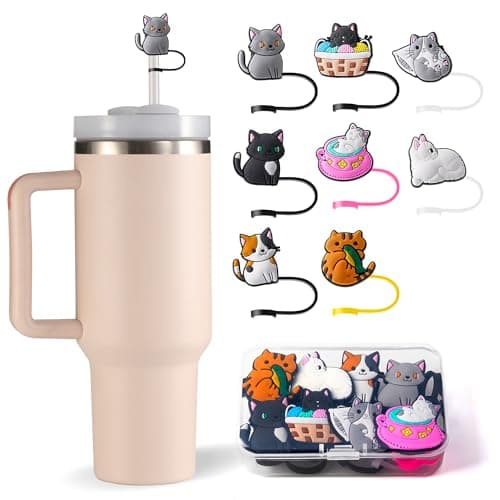 Wanrive Stanley Straw Cover 8 Pack:10MM Silicone Straw Toppers for Stanley Cup and Water Bottle,Cute Accessories with Storage Box,Reusable Straw Tips Lids, C1 - Image 1
