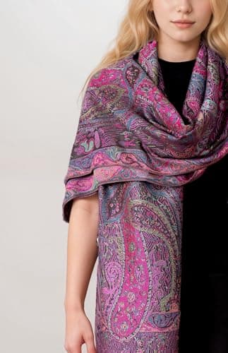 Achillea Soft Silky Reversible Paisley Pashmina Shawl Wrap Scarf w/Fringes (Tapestry Fuchsia) - Image 5