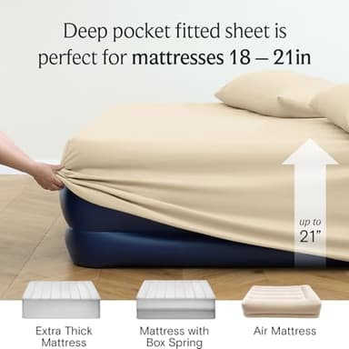 LuxClub 4 PC Queen Sheet Set, Queen Size, Deep Pockets Wrinkle Free Cooling Bed Sheets Machine Washable Hotel Bedding Silky Soft - Cream Queen - Image 7