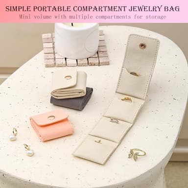 Mini Travel Jewelry Bag, Portable Foldable Mini Travel Jewelry Roll Bag with Buckle, Small Jewelry Box for Travel Essentials, Earrings, Rings, Necklaces (White, Pink and Gray) - Image 6