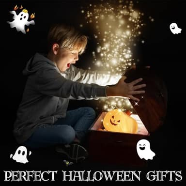 Pumpkin Night Light for Kids Cute Jack O Lantern Halloween Decor Nightlight for Baby Nursery Toddler Squishy Pumpkin Lights Cordless Rechargeable Dimmable Silicone Bedside Lamp Halloween Gifts - Image 9