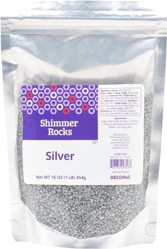 DecoPac Shimmer Rocks, Silver Sugar Candy Decorations For Cakes, Toppings, and Cupcakes | Metallic | Crystal Sprinkles | 1lb Pack - Image 1