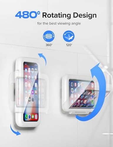 LC-dolida Shower Phone Holder Waterproof, 480° Rotatable Adjustable Bathroom Wall Phone Mount Stand, Anti-Fog High Sensitivity iPhone Case, Anti Fog Case Bathroom Accessories for 4-7'' Cellphones - Image 6