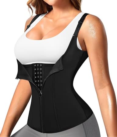 Nebility Women Waist Trainer Corset Zipper Vest Body Shaper Cincher Tank Top with Adjustable Straps (S, Black) - Image 1