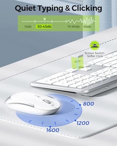 Wireless Keyboard and Mouse Combo - Full Size Slim Thin Wireless Keyboard Mouse with Numeric Keypad 2.4G Stable Connection Adjustable DPI (White & Silver) - Image 3