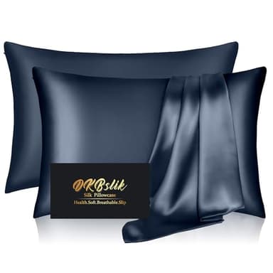 Silk Pillowcase 2 Pack, Natural Mulberry Silk Pillow Cases, Anti Acne Silk Pillowcase for Hair and Skin, King Size Silk Satin Pillowcase Set of 2 with Zipper, Gifts for Sleeping Women, Mood Indigo - Image 1
