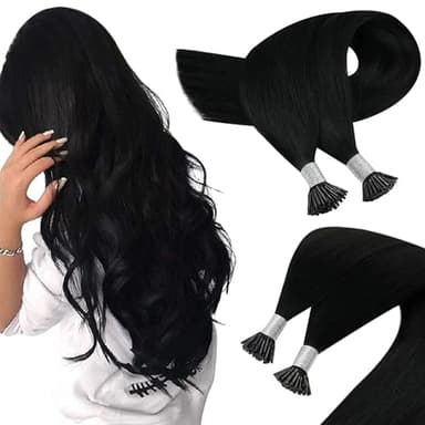 Sunny Hair 22inch I Tip Hair Extensions Human Hair Black Itip Extensions Human Hair Long Straight Hair I Tip Hair Extensions Easy to Install for Women 50g - Image 1