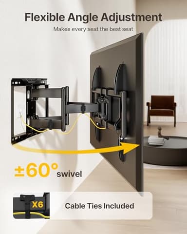 monTEK Heavy Duty TV Wall Mount for 37-90 inch TV up to 165lbs, 4X Load Tested, Full Motion with Dual Articulating Arms, Tool-Free Tilt, Swivel & Extend, VESA 200x100 to 600x400, Fits 12“/16" Studs - Image 5