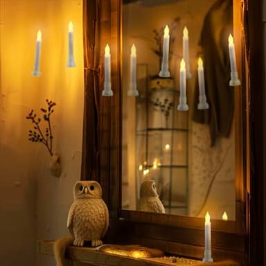 Homemory 12 Pcs Hanging Floating Candles with Wand Remote (Battery Include), Magic Deco Candles, Flameless Taper Candles Can be Used as Window Candles for Halloween Party Decor, Warm White - Image 6