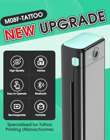 Phomemo M08F Wireless Thermal Tattoo Stencil Printer with 10pcs Transfer Paper, Compatible with Phone/Tablet/PC, Supplies for Tattoo Artists & Beginners, Black & Green - Image 2