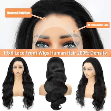 Aoque 28 Inch Body Wave 13x6 HD Transparent Lace Front Wigs Human Hair Pre Plucked with Baby Hair 200 Density Lace Frontal Human Hair wigs for Women Gluless Wigs Human Hair - Image 5