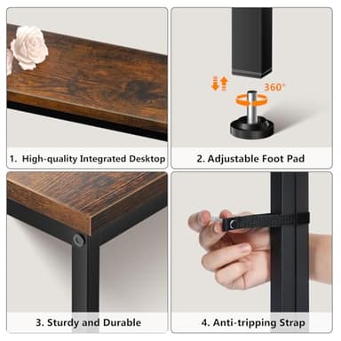ManGuish 94.4" Long Console Table with Charging Station, Sofa Table with 2 Power Outlets & 2 USB Ports, Metal Frame, with Extension Cord, Behind Couch Table for Living Room Entryway, Rustic Brown - Image 6