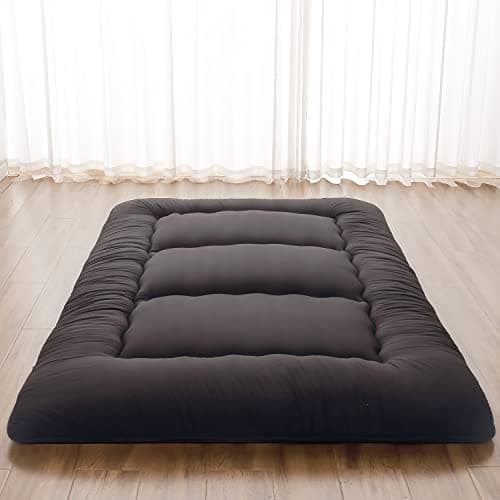 Zelladorra Japanese Floor Mattress, Futon Mattress with Portable Storage Bag and Washable Cover, Roll Up Thick Tatami Mat Suitable for Camping, Guest Room, Black, Full - Image 1