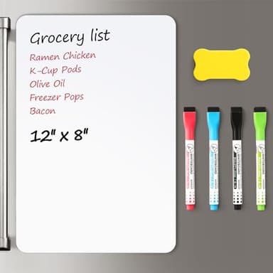 1 Pack Magnetic Dry Erase Board Sheet for Fridge, 12"x8" Erasable Refrigerator WhiteBoard w/ 4 Markers & 1 Eraser- Smooth and Flexible Small Magnet Blank Notepad for Home Kitchen Organizer and Planner - Image 1