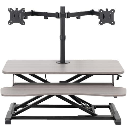 VIVO Height Adjustable 32 inch Standing Desk Converter with Dual 13 to 30 inch Monitor Stand, Sit Stand Monitor Mount and Desk Riser, Gray, DESK-V000K-M2G - Image 1
